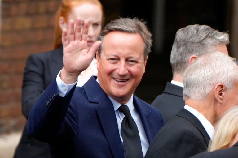 Former British Prime Minister David Cameron leaves St James's Palace in London, Saturday, Sept. 10, 2022 after King Charles III was proclaimed at the Accession Council. The Accession Council, a body made up of members of the Privy Council which only meets on these occasions, gathered on Saturday morning at St. James' Palace to formally proclaim King Charles III the new monarch. Britain's Queen Elizabeth II died on Thursday Sept. 8.