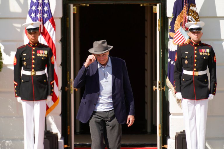 Watch: James Taylor sings of suicide as Dow drops during Biden inflation party