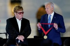 Elton John awarded surprise National Humanities Medal by President Joe Biden