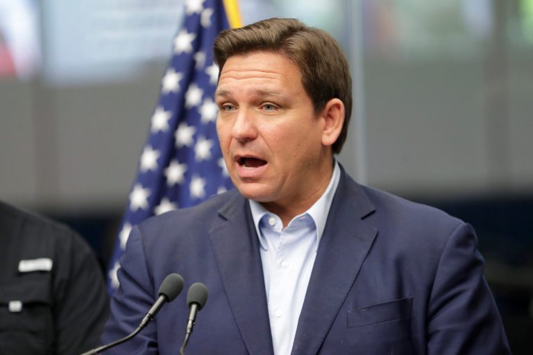 Florida Gov. Ron DeSantis speaks during a news conference at the Emergency Operations Center in Tallahassee, Florida, on Sept. 25, 2022.