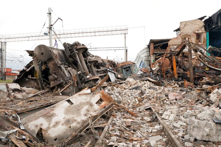 Debris of a railway depot ruined after a Russian rocket attack in Kharkiv, Ukraine, Wednesday, Sept. 28, 2022. 