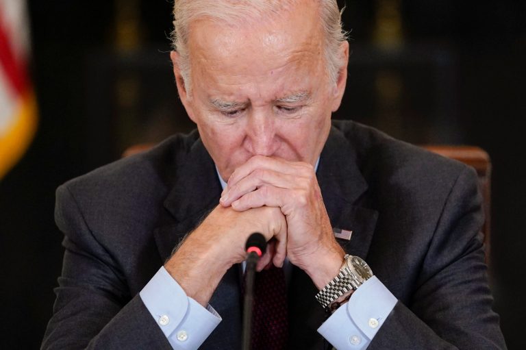 President Joe Biden attends a meeting at the White House in Washington.
