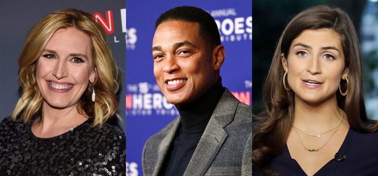 This combination of photos shows Poppy Harlow, left, CNN news anchor Don Lemon, center, and CNN White House correspondent Kaitlan Collins.