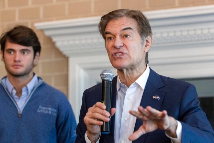 Mehmet Oz, a Republican candidate for U.S. Senate in Pennsylvania, speaks during a campaign event in Malvern, Pa., Saturday, Oct. 15, 2022. 