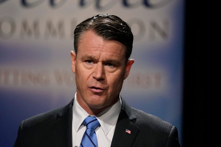 Indiana Republican Sen. Todd Young speaks during a U.S. Senate debate, Sunday, Oct. 16, 2022, in Indianapolis. 
