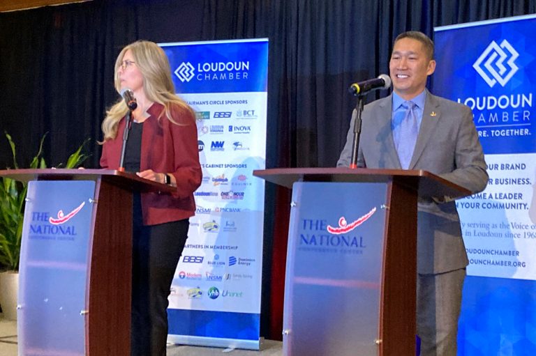 Rep. Jennifer Wexton, left, and Republican challenger Hung Cao.