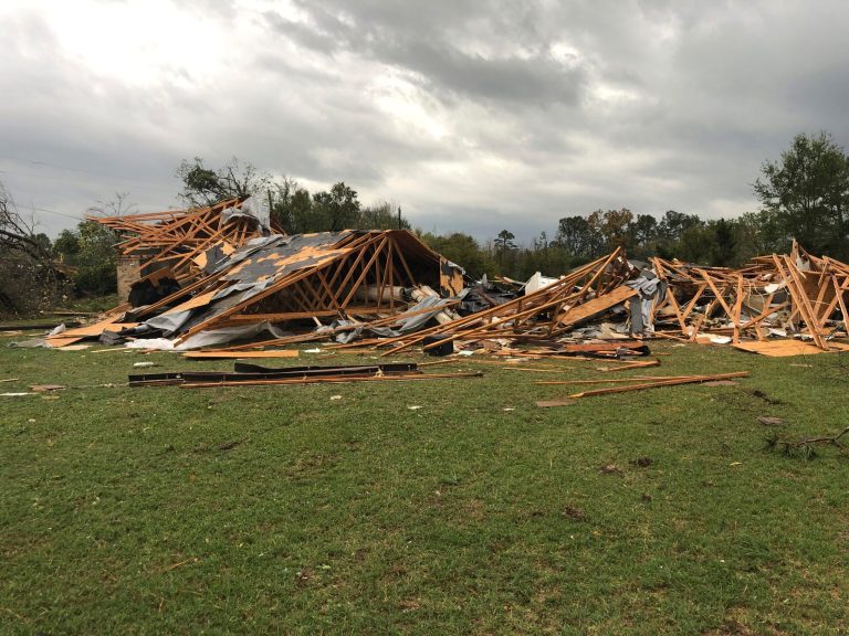 Scenes of devastation are visible in all directions along Lamar County Road 35940, west of State Highway 271, after a massive tornado hit the area, causing extensive damage and destroying an unknown number of homes, Friday, Nov. 4, 2022 in Powderly, Texas.