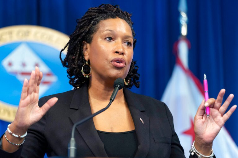 District of Columbia Mayor Muriel Bowser speaks to members of the media about her plans, Wednesday, Nov. 9, 2022, in Washington, after winning her third term as mayor. 