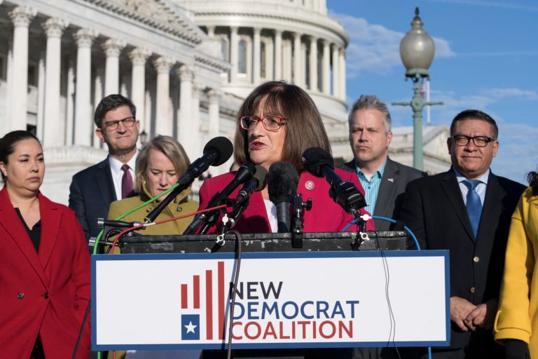 Rep. Annie Kuster (D-NH) welcomes 17 newly-elected members to join the New Democrat Coalition as she assumes the chairmanship for the 118th Congress at the Capitol in Washington, Friday, Dec. 2, 2022.