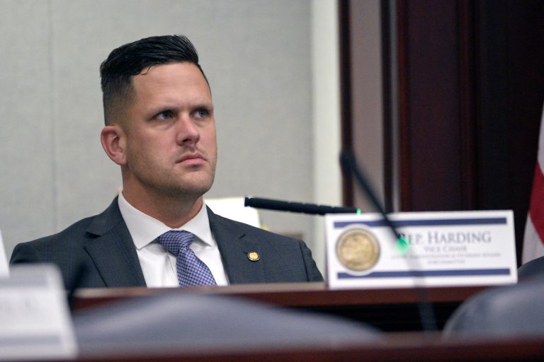 Florida state Rep. Joe Harding listens during a Local Administration and Veterans Affairs Subcommittee hearing in a legislative session on Jan. 13, 2022, in Tallahassee, Florida. Harding was indicted for defrauding a loan program offered by the federal government to help small businesses during the coronavirus pandemic, officials said Wednesday, Dec. 7, 2022.