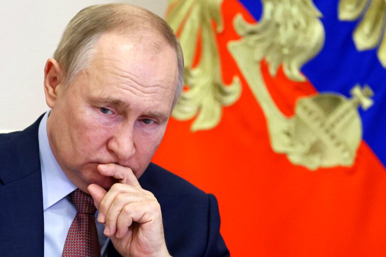 Russian President Vladimir Putin attends a meeting of the Council for Strategic Development and National Projects via videoconference at the Novo-Ogaryovo residence outside Moscow, Russia, Thursday, Dec. 15, 2022. 