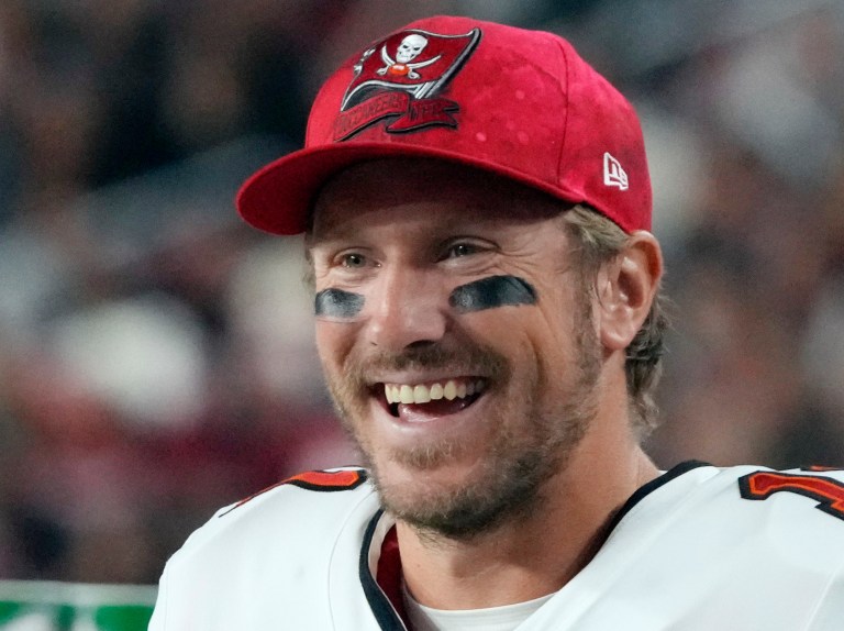 Tampa Bay Buccaneers quarterback Blaine Gabbert (11) during the second half of an NFL football game against the Arizona Cardinals, Sunday, Dec. 25, 2022, in Glendale, Ariz.