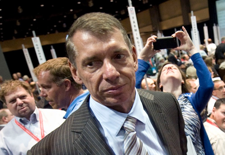 FILE - Vince McMahon stands at Republican state convention in Hartford, Conn., Friday, May 18, 2012.