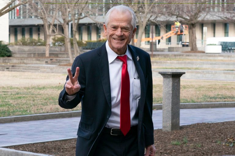 Former Trump White House trade adviser Peter Navarro arrives at the federal courthouse in Washington, Friday, Jan. 27, 2023. 