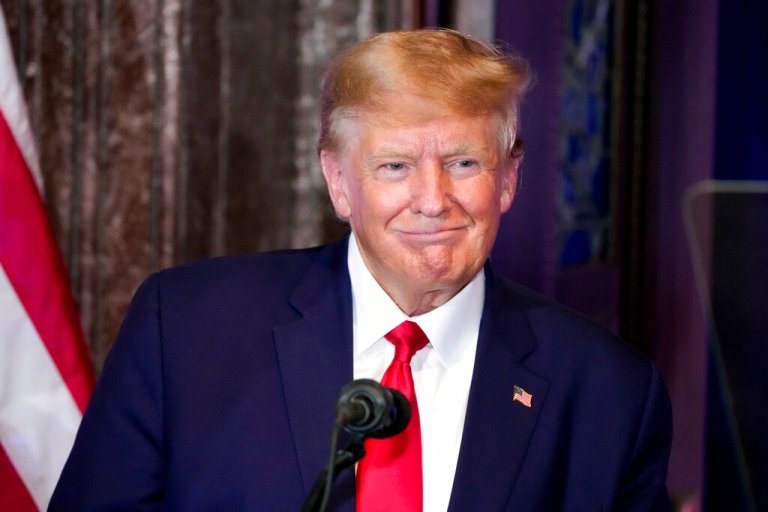 Former President Donald Trump listens during a campaign event at the South Carolina Statehouse, Saturday, Jan. 28, 2023, in Columbia, S.C.