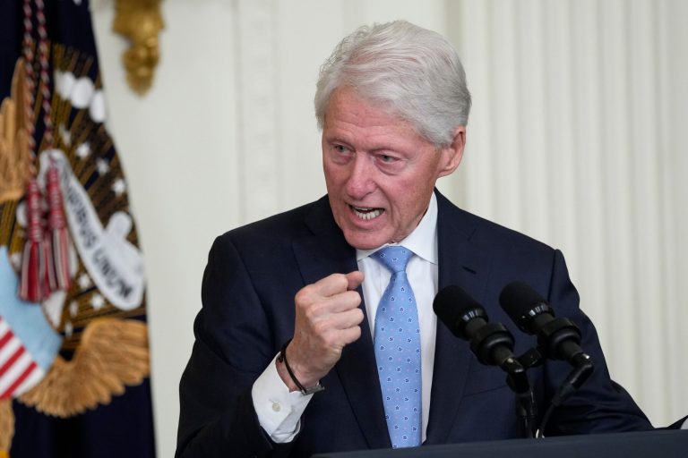 Former President Bill Clinton speaks during an event with President Joe Biden in the East Room of the White House in Washington, Thursday, Feb. 2, 2023, to mark the 30thÂ Anniversary of the Family and Medical Leave Act.