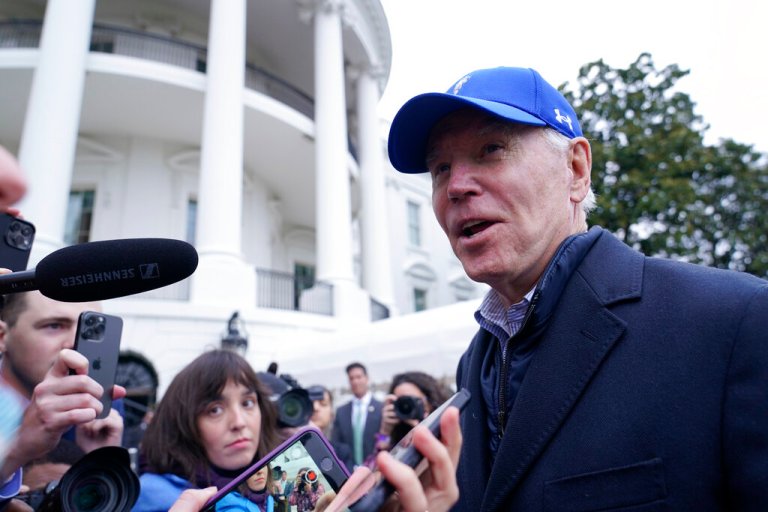President Joe Biden speaks to reporters at the White House in Washington, Monday, Feb. 6, 2023, after returning from a weekend at Camp David in Maryland. 