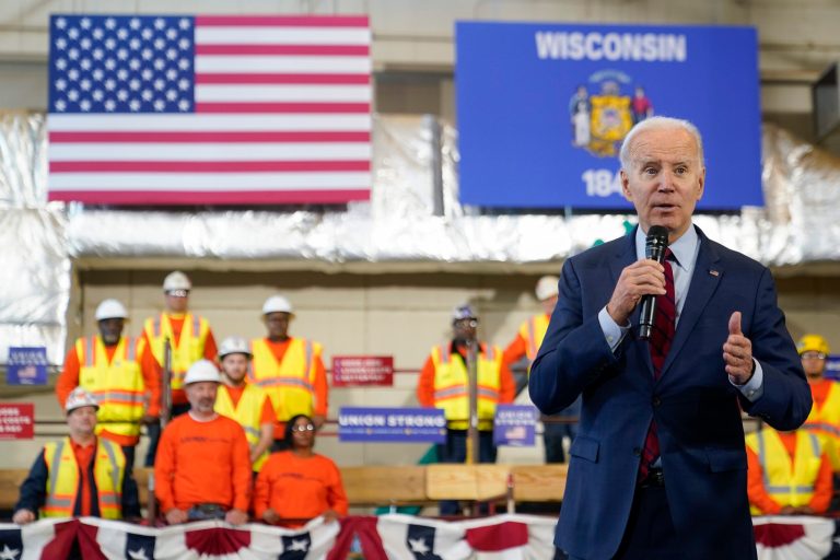 President Joe Biden visited with the Laborers' International Union of North America in Deforest, Wisconsin Wednesday, marking the first stop of a soft kickoff for his 2024 reelection campaign.