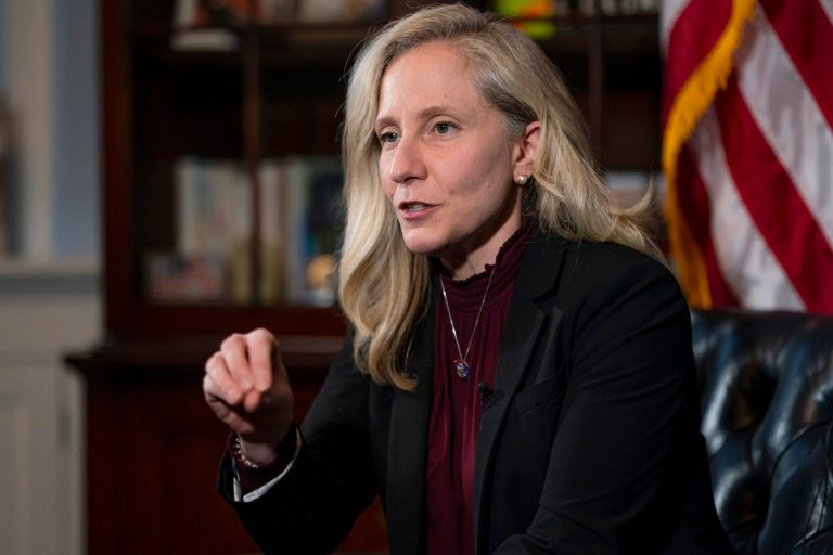 Rep. Abigail Spanberger (D-VA) speaks about her past work as a Central Intelligence Agency officer and her recent appointment to the House Intelligence Committee during an interview at her congressional offices in Washington on Wednesday, Feb. 8, 2023.