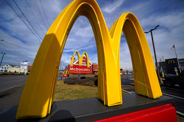This is the signage in front of a McDonald's restaurant in East Palestine, Ohio, Thursday, Feb. 9, 2023. 