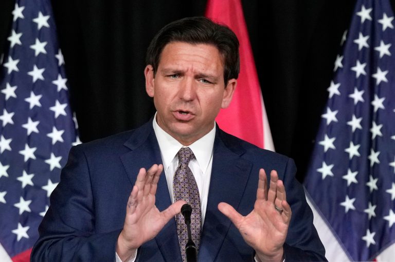 Florida Gov. Ron DeSantis speaks as he announces a proposal for Digital Bill of Rights, Feb. 15, 2023, at Palm Beach Atlantic University in West Palm Beach, Florida. 