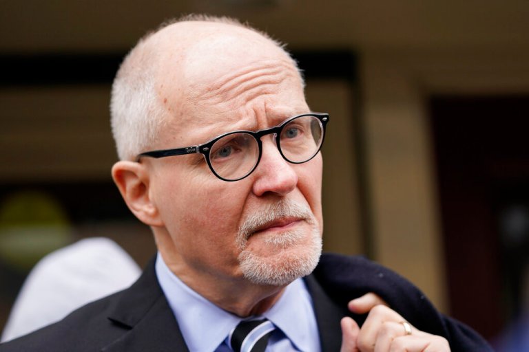 Chicago mayoral candidate Paul Vallas has a news conference in front of Ann Sather restaurant after his campaign in Chicago, Saturday, Feb. 25, 2023. 