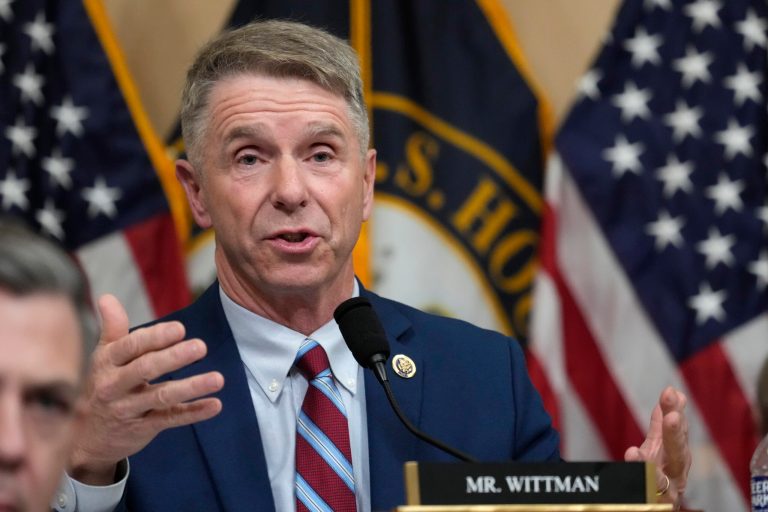 Rep. Rob Wittman questions witnesses during a hearing of a special House committee dedicated to countering China, on Capitol Hill, Tuesday, Feb. 28, 2023, in Washington. 