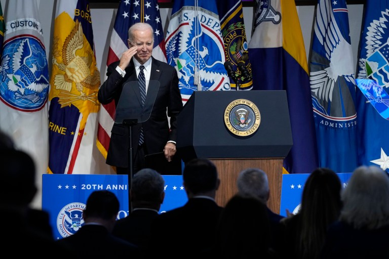 President Joe Biden is applauded after speaking at the Department of Homeland Security's 20th anniversary ceremony in Washington, Wednesday, March 1, 2023. 