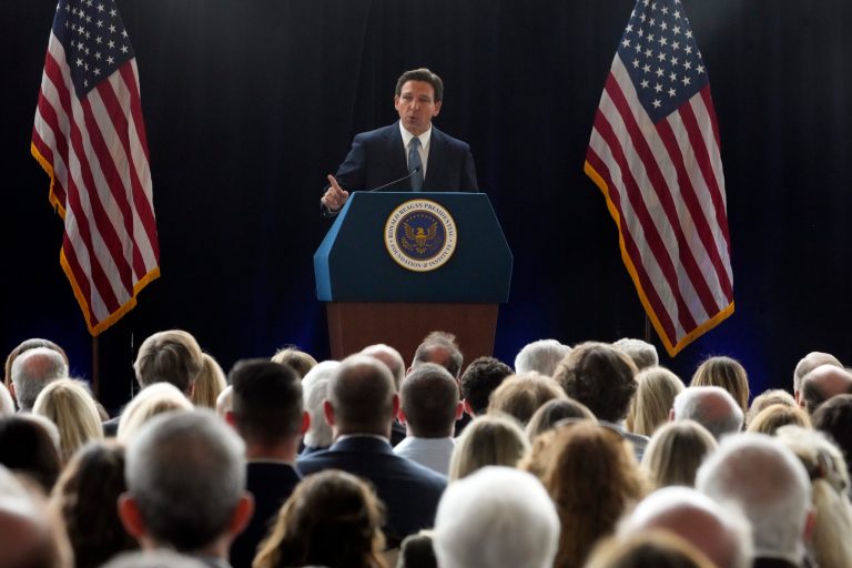 Florida Republican Gov. Ron DeSantis speaks at the Ronald Reagan Presidential Library in Simi Valley, California, Sunday, March 5, 2023. 
