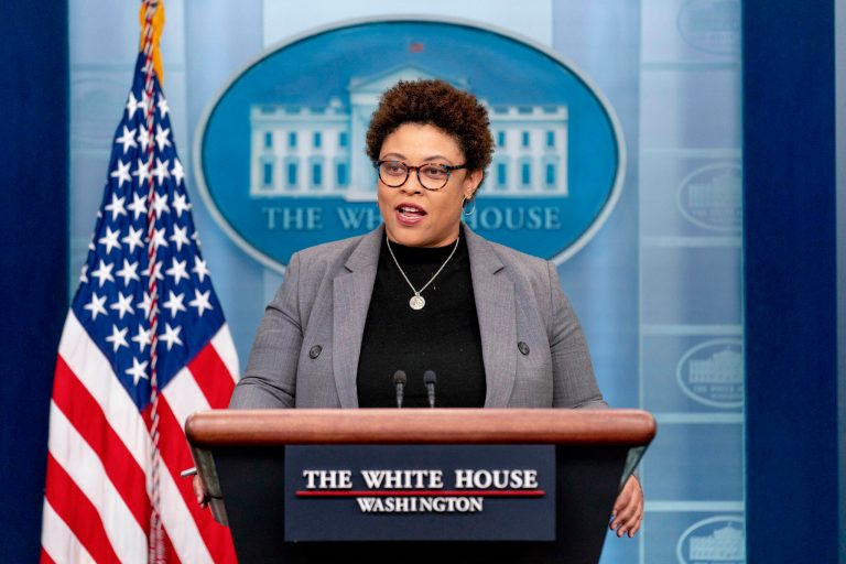 Office of Management and Budget Director Shalanda Young speaks at a press briefing at the White House in Washington, Friday, March 10, 2023.
