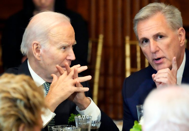 President Joe Biden and House Speaker Kevin McCarthy were all smiles Friday while attending the Friends of Ireland Caucus St. Patrickâs Day Luncheon on Capitol Hill.