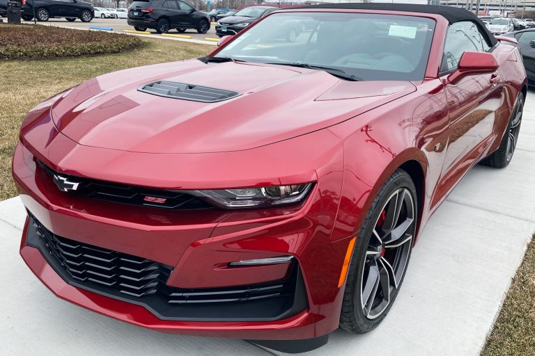 A 2023 Chevy Camaro 2SS Convertible is seen at a Chevy dealership in Wheeling, Illinois. The Chevrolet Camaro is going out of production. General Motors announced on Wednesday, March 22, 2023 that it will stop making the current generation early next year.   
