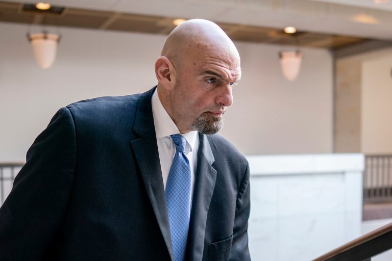 Sen. John Fetterman, D-Pa., leaves an intelligence briefing on the unknown aerial objects the U.S. military shot down this weekend at the Capitol in Washington, Feb. 14, 2023. 