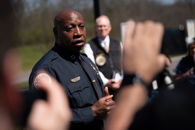 Metro Nashville Police Chief John Drake speaks to the media following a mass shooting at Covenant School,  Monday, March 27, 2023 in Nashville, Tenn. The shooter was killed by police on the scene.