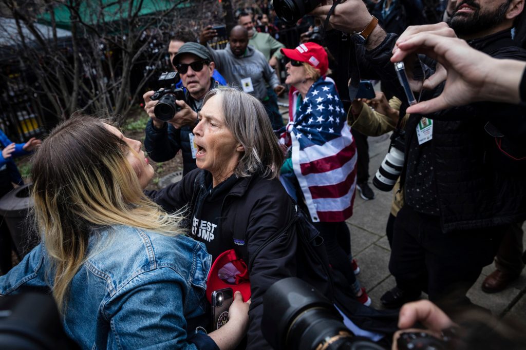 Donald Trump arrest: Tempers flare outside Manhattan courthouse