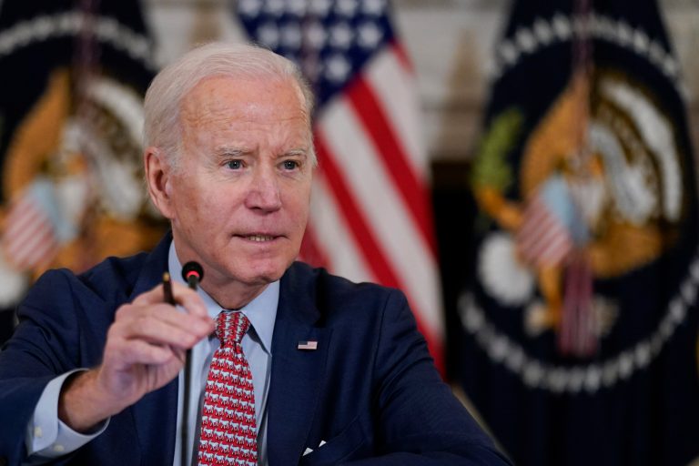 President Joe Biden speaks during a meeting with the President's Council of Advisors on Science and Technology in the State Dining Room of the White House on Tuesday, April 4, 2023, in Washington.