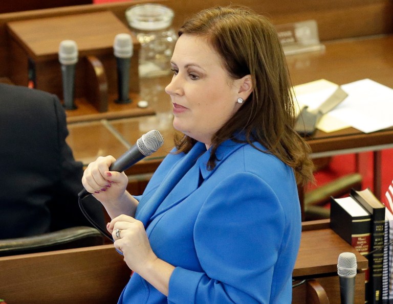State Rep. Tricia Cotham, D-Mecklenburg, speaks on the House floor as North Carolina lawmakers gather for a special session on March 23, 2016, in Raleigh, N.C. 