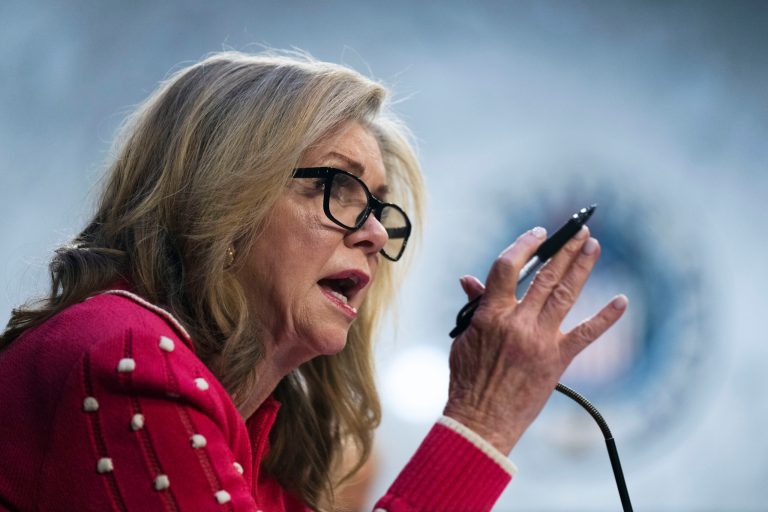 Sen. Marsha Blackburn (R-TN) questions witness Deputy Attorney General Lisa Monaco during a Senate Judiciary Committee hearing on Russia's actions during the war with Ukraine, Wednesday, April 19, 2023, on Capitol Hill in Washington. 