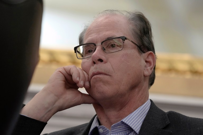 Sen. Mike Braun (R-IN) listens during a hearing on Wednesday, April 19, 2023, on Capitol Hill in Washington.
