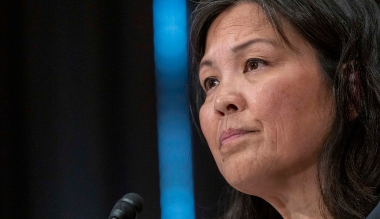 Julie Su speaks during a Senate Health, Education, Labor, and Pensions confirmation hearing for her to be the Labor Secretary, on Capitol Hill, Thursday, April 20, 2023, in Washington. 