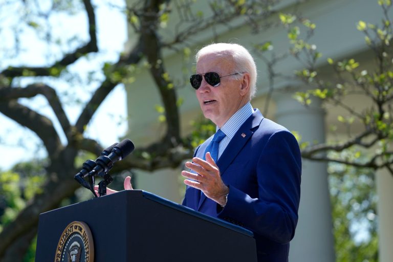 President Joe Biden speaks from the Rose Garden of the White House in Washington, Friday, April 21, 2023,Â about building healthy communities and announces new environmental actions.
