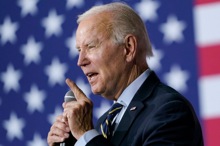President Joe Biden speaks about his economic agenda at International Union of Operating Engineers Local 77's training facility in Accokeek, Md., Wednesday, April 19, 2023. 