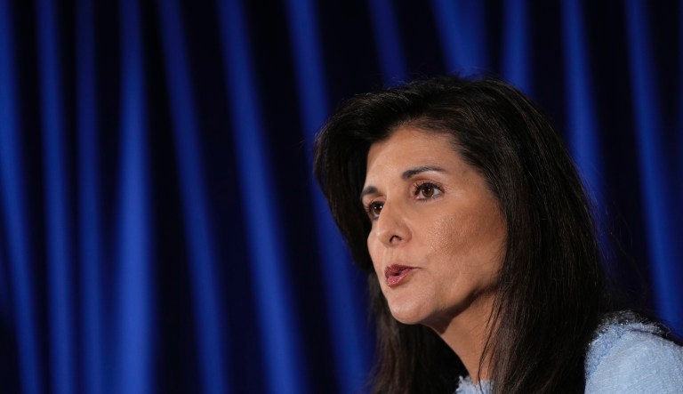 Republican presidential candidate, former ambassador to the United Nations Nikki Haley speaks about her abortion policy, Tuesday, April 25, 2023, in Arlington, Va.