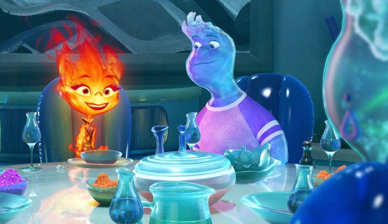 This image released by Disney/Pixar Studios shows Ember, voiced by Leah Lewis, left, and Wade, voiced by Mamoudou Athie in a scene from the animated film 