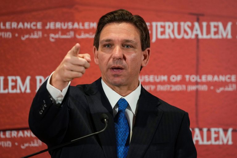 Florida Gov. Ron DeSantis speaks during a presser at a conference titled 