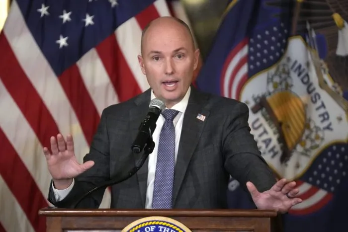 Utah Gov. Spencer Cox speaks during a news conference at the state Capitol March 3, 2023, in Salt Lake City.