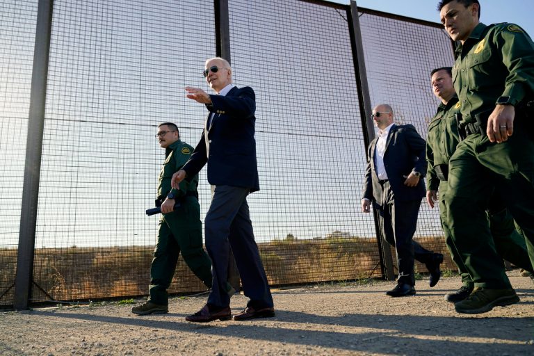 President Joe Biden walks along a stretch of the U.S.-Mexico border in El Paso, Texas, Jan. 8, 2023. The Biden administration has requested 1,500 troops for the U.S.-Mexico border amid an expected migrant surge following the end of pandemic-era restrictions.