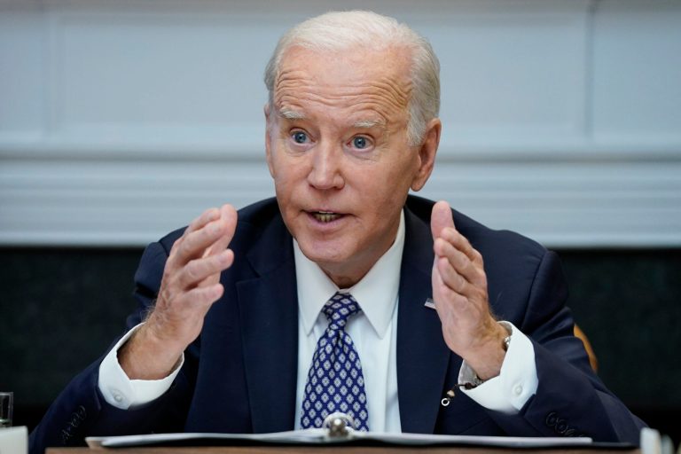 President Joe Biden speaks during a meeting with his 