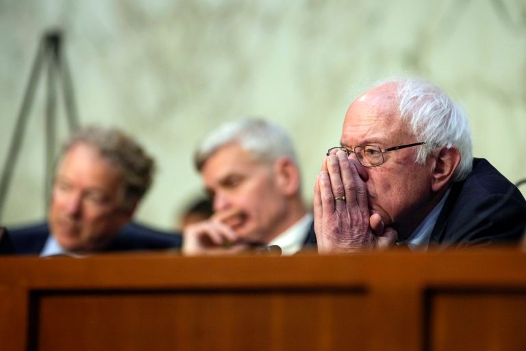 From right, Senate Health, Education, Labor and Pensions Committee Chair Sen. Bernie Sanders, I-Vt., ranking member Sen. Bill Cassidy, R-La., and Sen. Rand Paul, R-Ky., listen during the Senate Health, Education, Labor, and Pensions Committee hearing on Capitol Hill in Washington, Wednesday, May 10, 2023. (AP Photo/Carolyn Kaster)