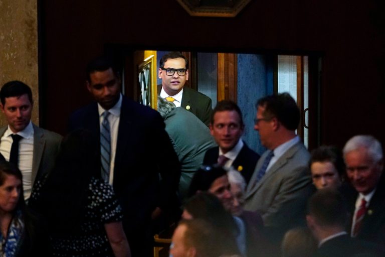 Rep. George Santos (R-NY) arrives at the House Chamber on Thursday, May 11, 2023, at the Capitol.